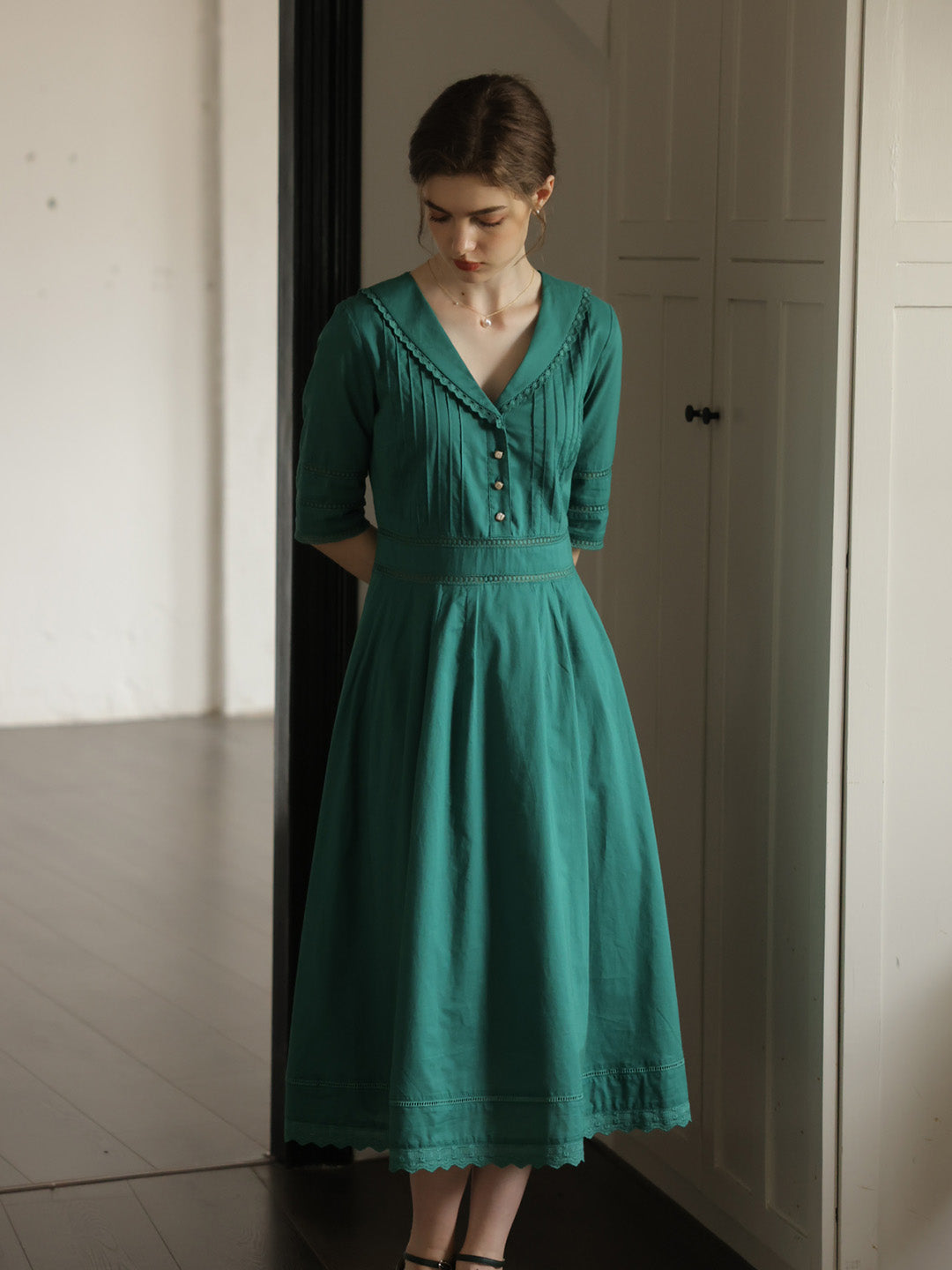Fiona 100% Cotton Denim Blue Midi Dress 