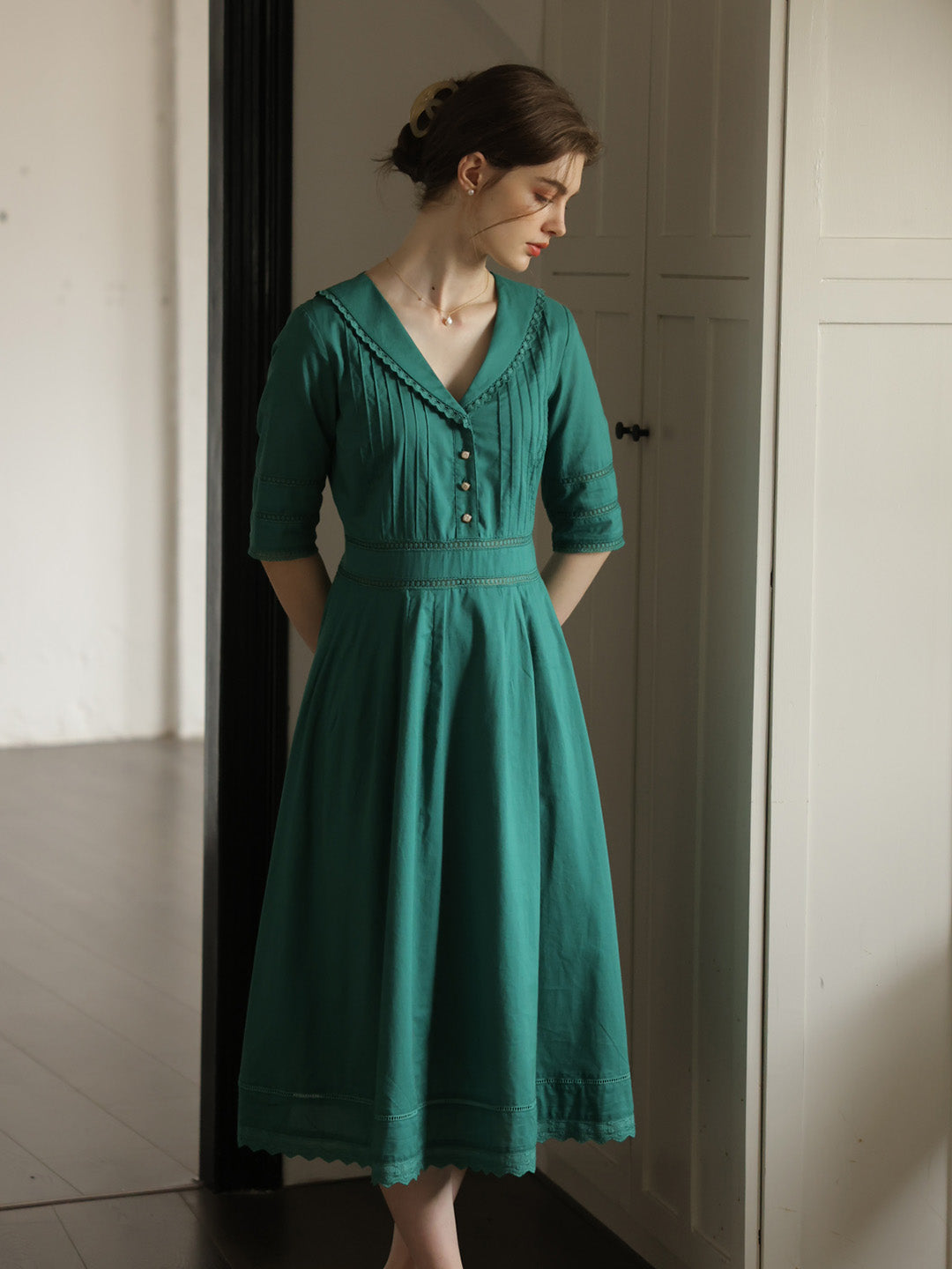 Fiona 100% Cotton Denim Blue Midi Dress 