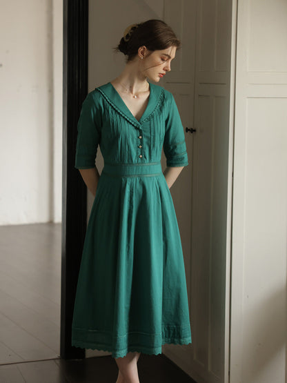 Fiona 100% Cotton Denim Blue Midi Dress 