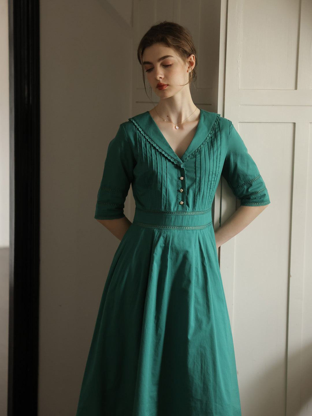 Fiona 100% Cotton Denim Blue Midi Dress 