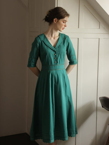 Fiona 100% Cotton Denim Blue Midi Dress 