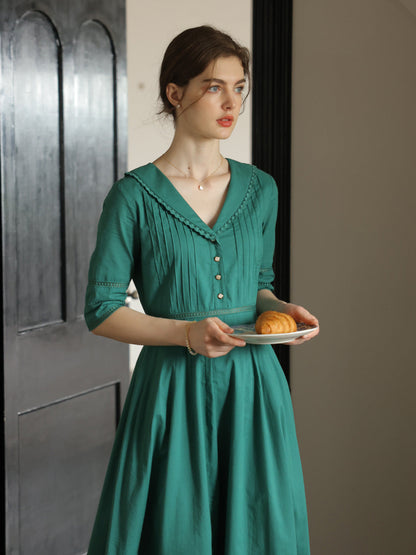 Fiona 100% Cotton Denim Blue Midi Dress 