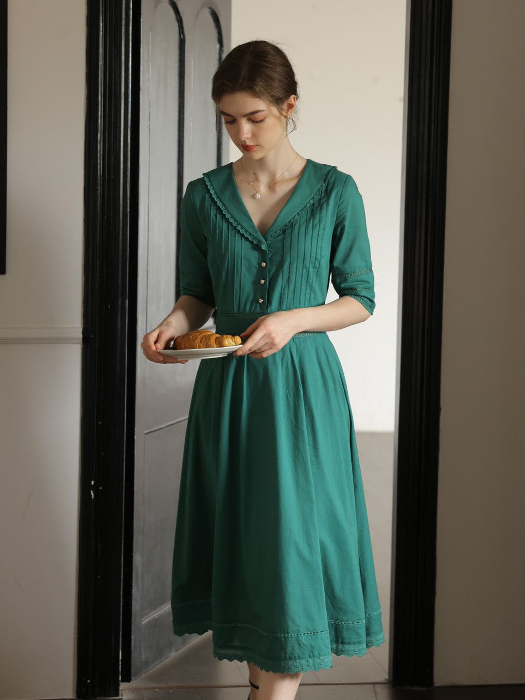 Fiona 100% Cotton Denim Blue Midi Dress 