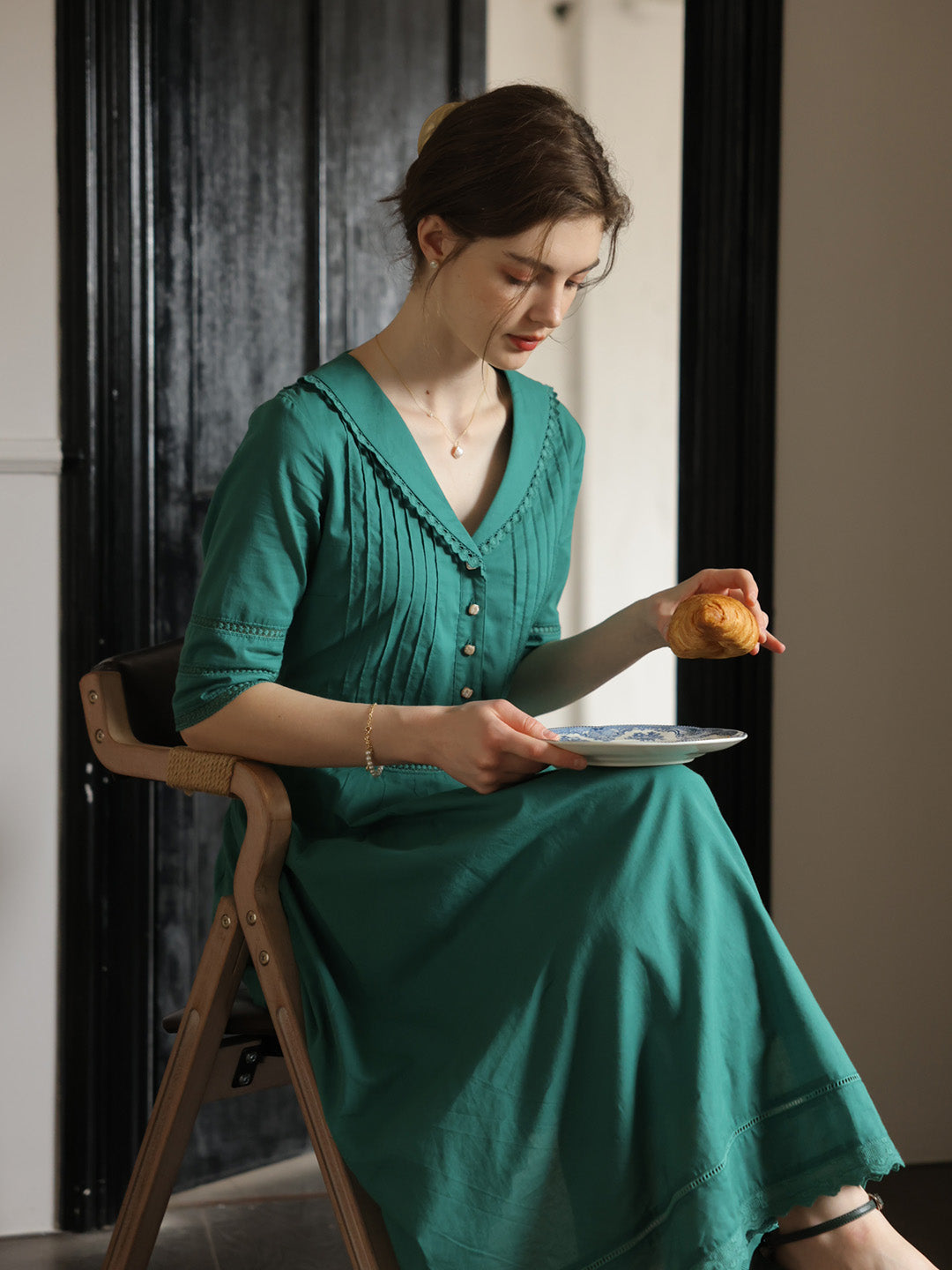 Fiona 100% Cotton Denim Blue Midi Dress 