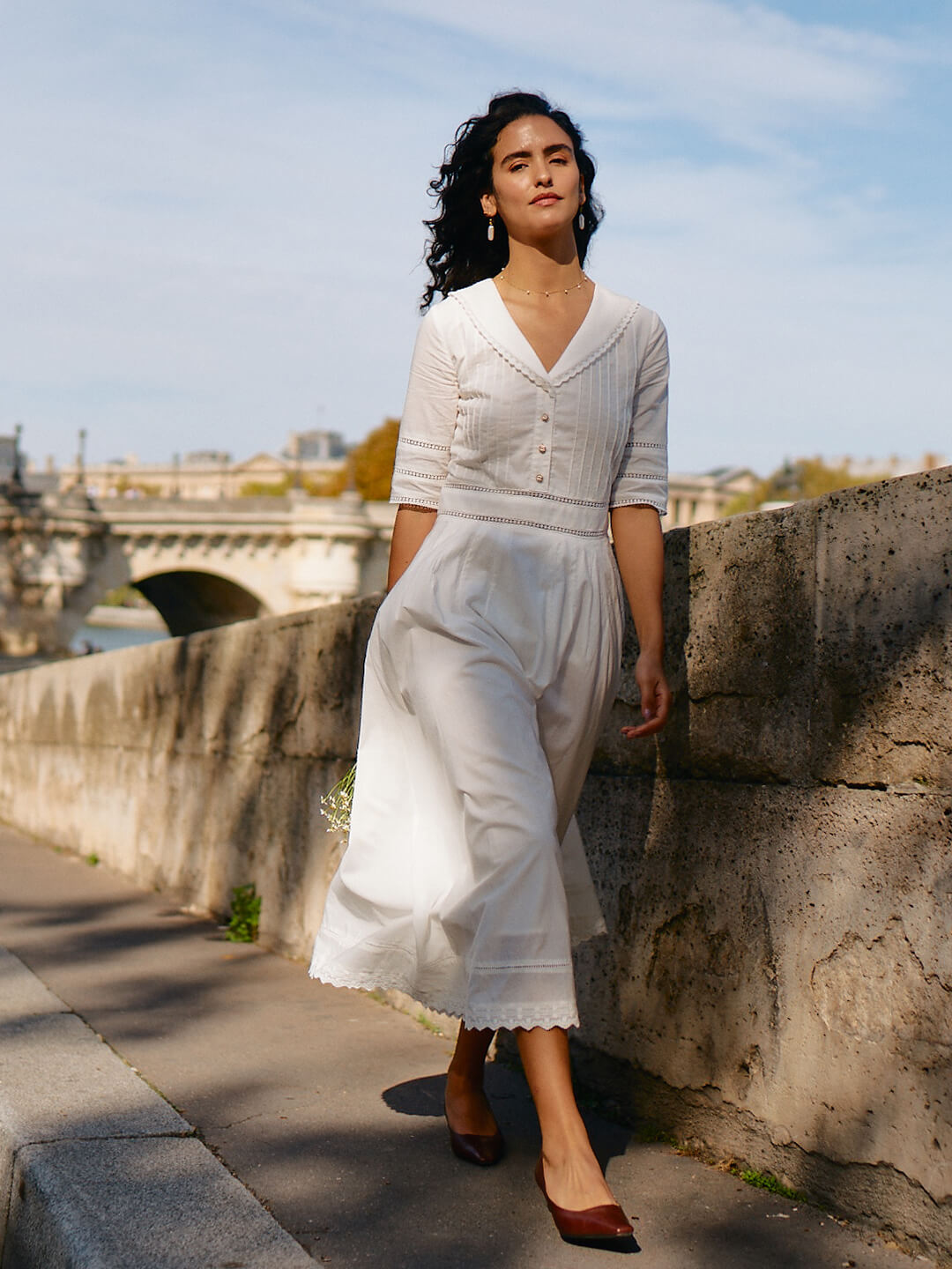 Fiona 100% Cotton Denim Blue Midi Dress 