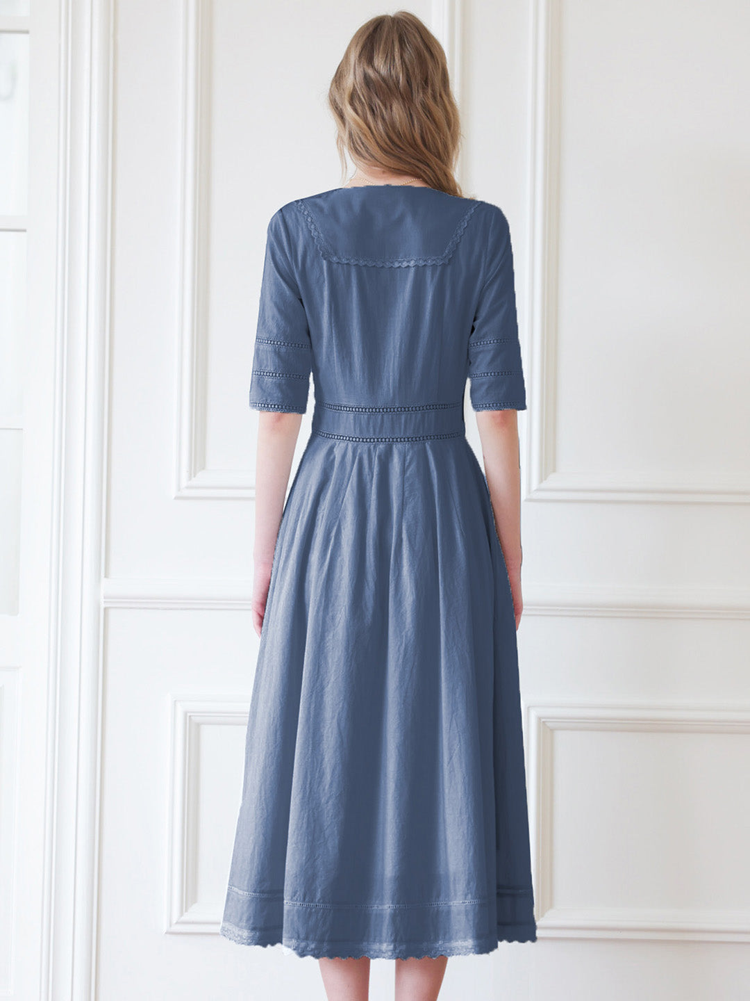 Fiona 100% Cotton Denim Blue Midi Dress 
