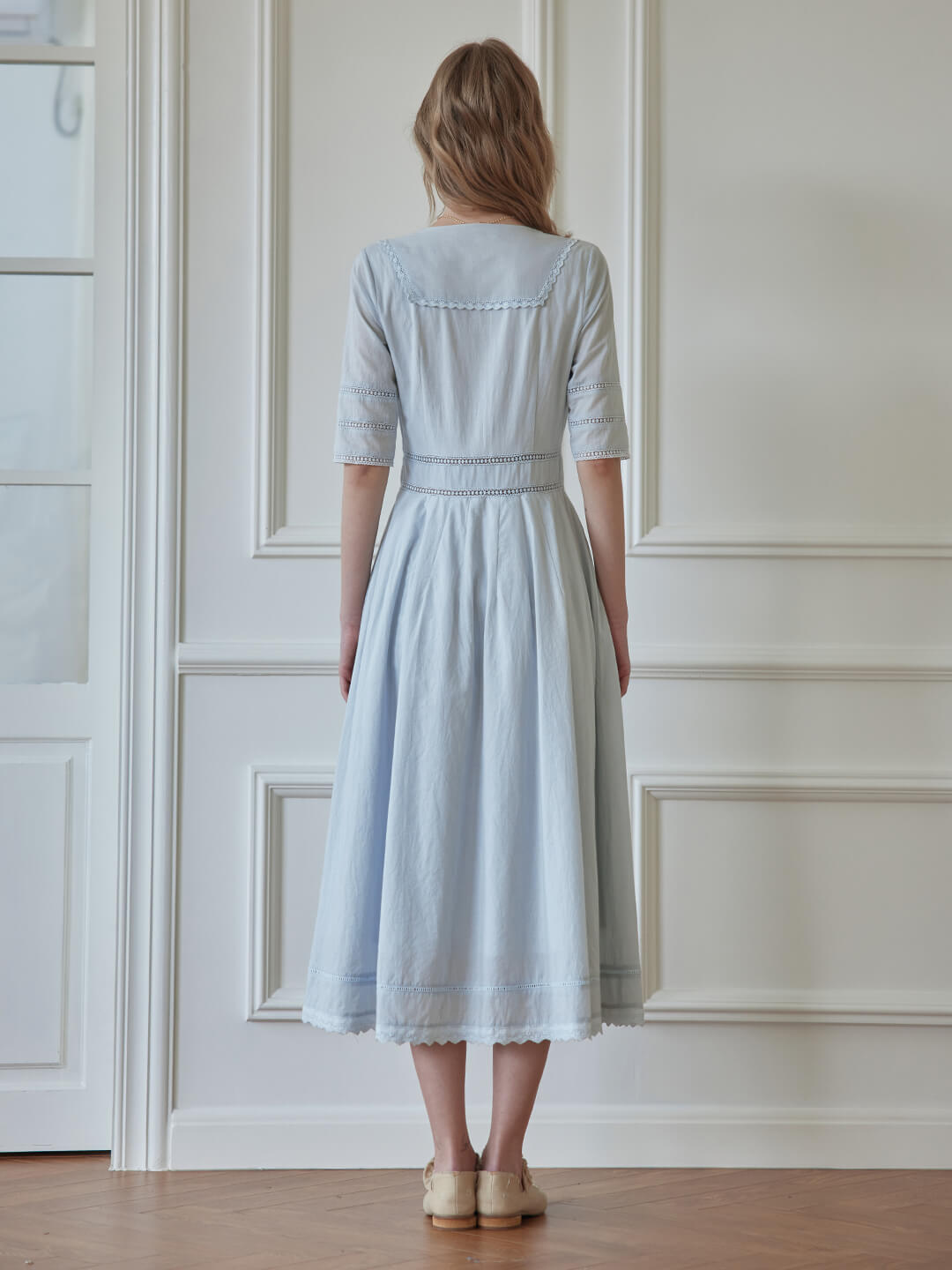 Fiona 100% Cotton Denim Blue Midi Dress 