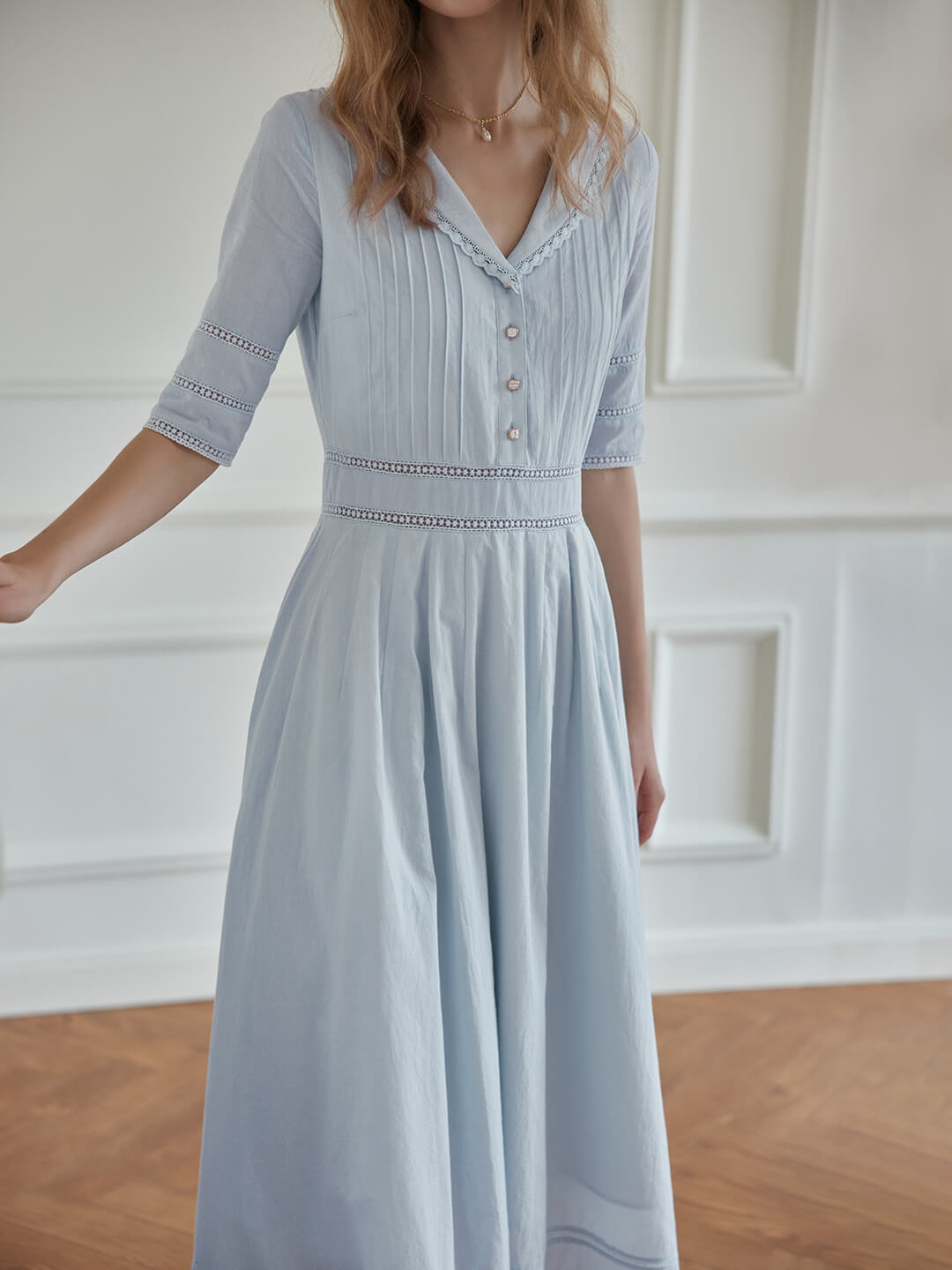 Fiona 100% Cotton Denim Blue Midi Dress 