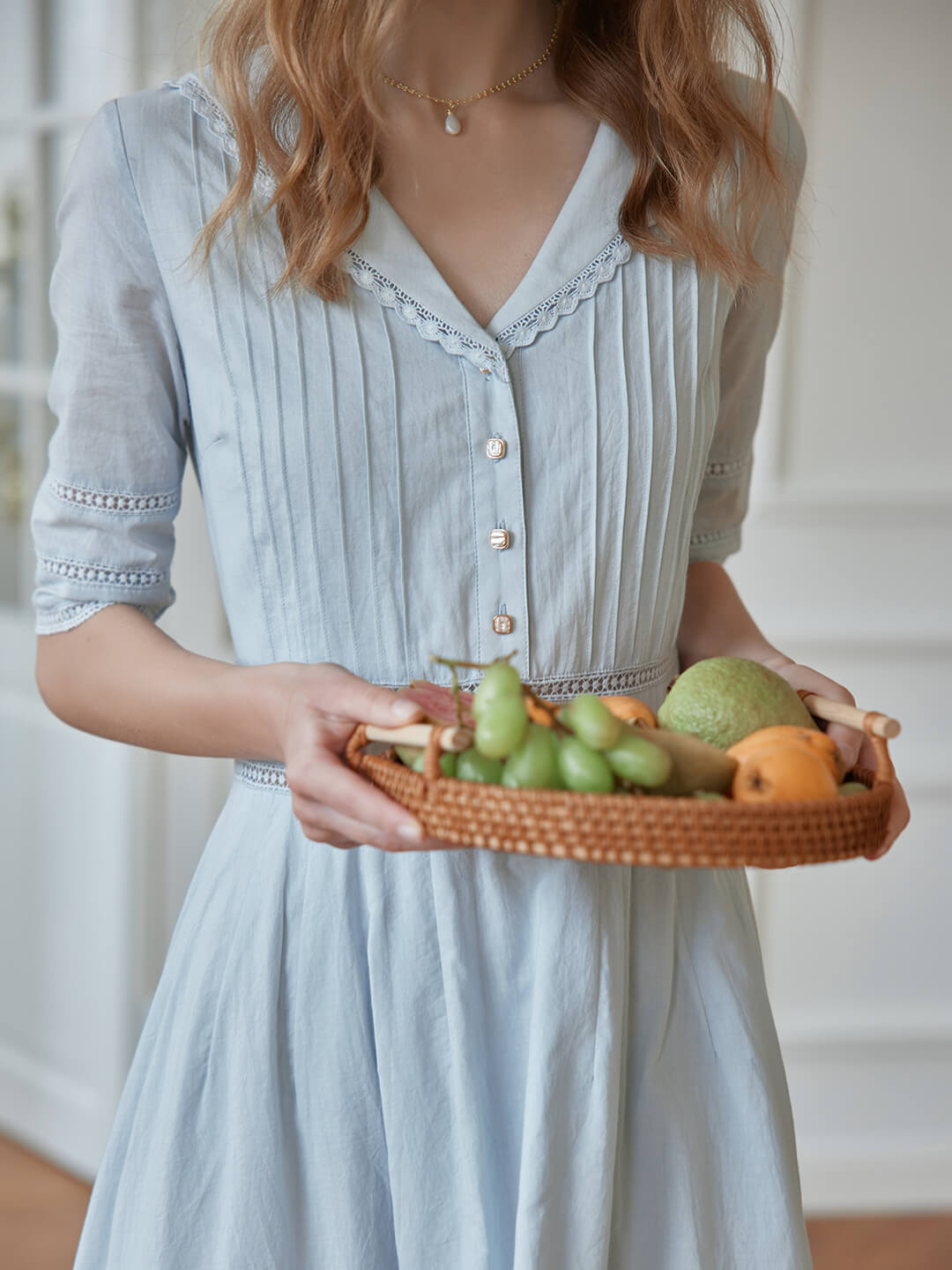 Fiona 100% Cotton Denim Blue Midi Dress 