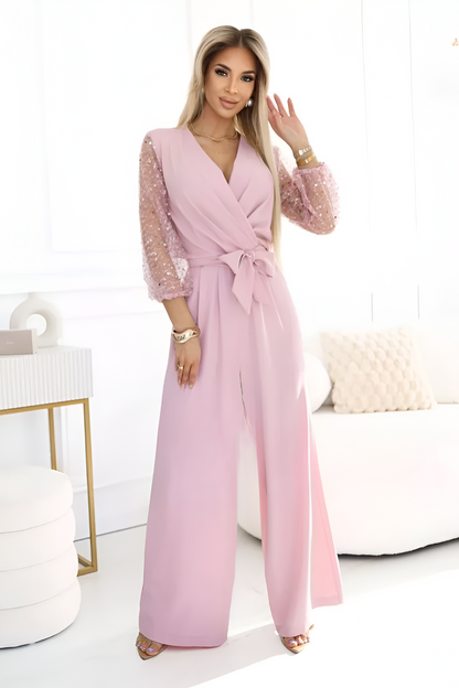 Iri | V-neck jumpsuit with glitter sleeves