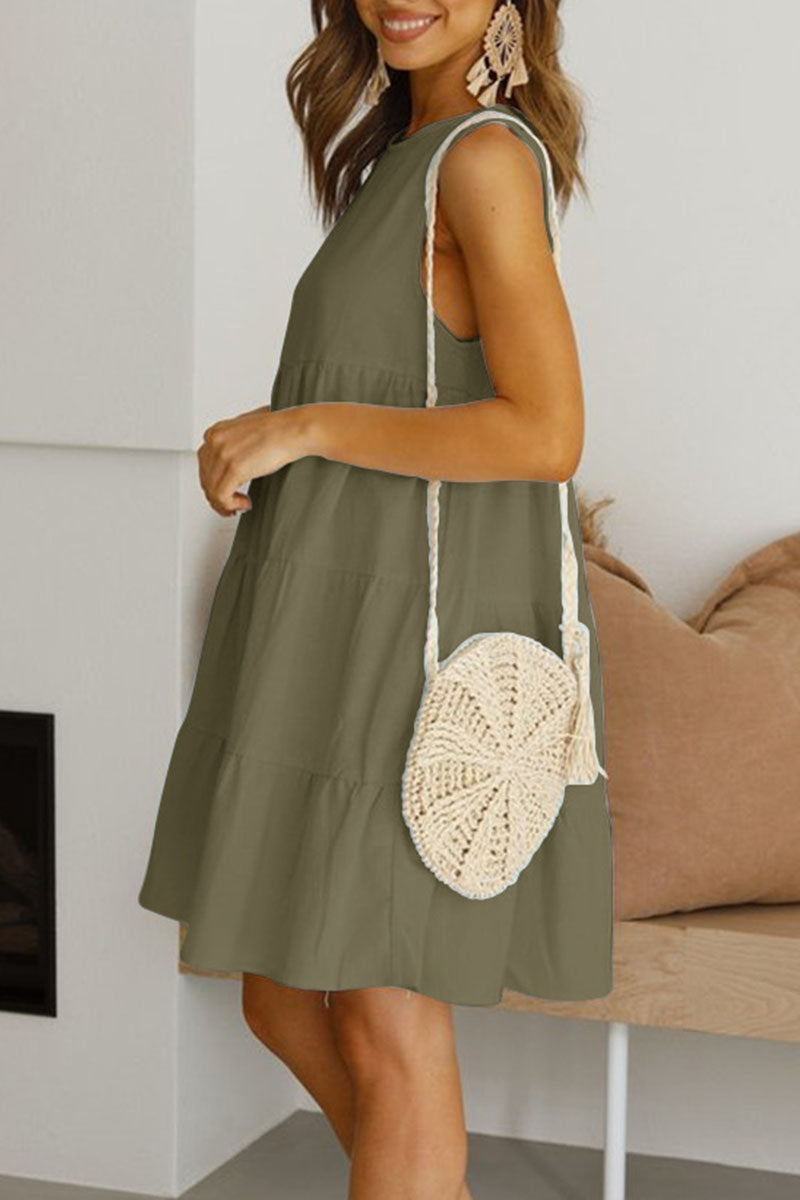 Fashion Casual Solid Patchwork O Neck Princess Dresses (6 Colors) 