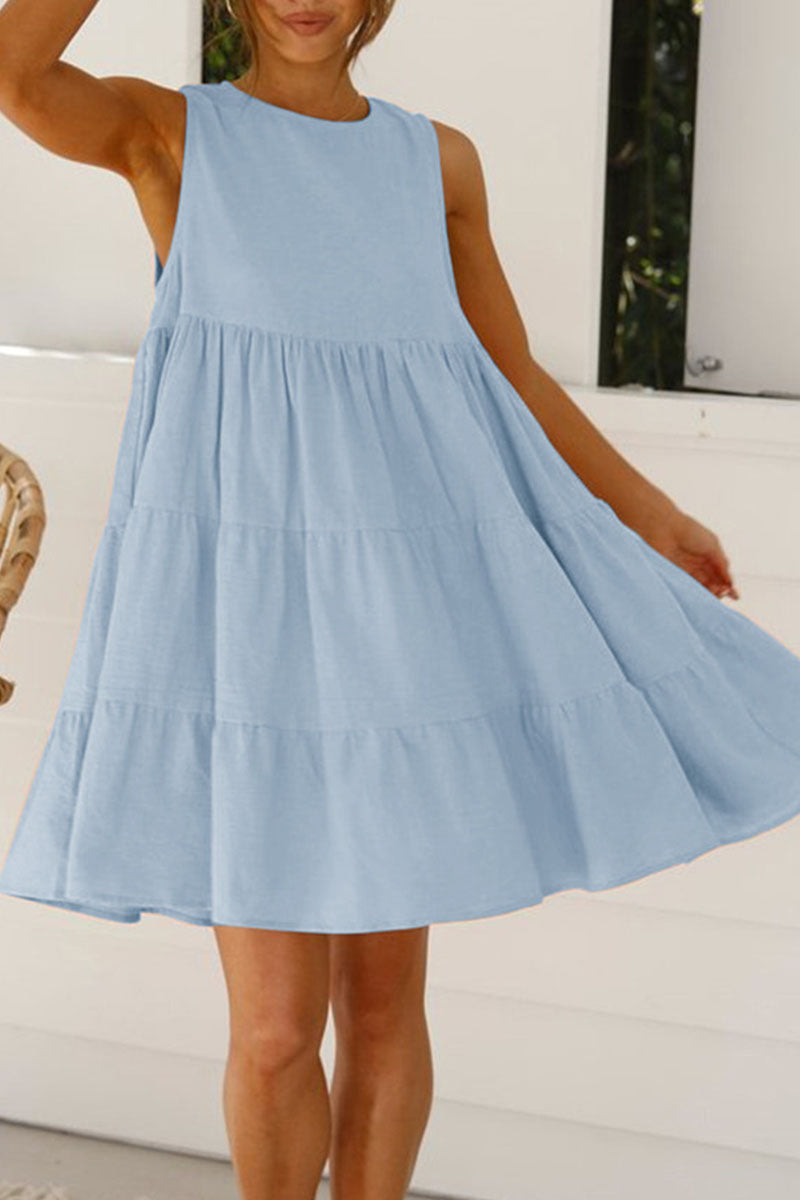 Fashion Casual Solid Patchwork O Neck Princess Dresses (6 Colors) 