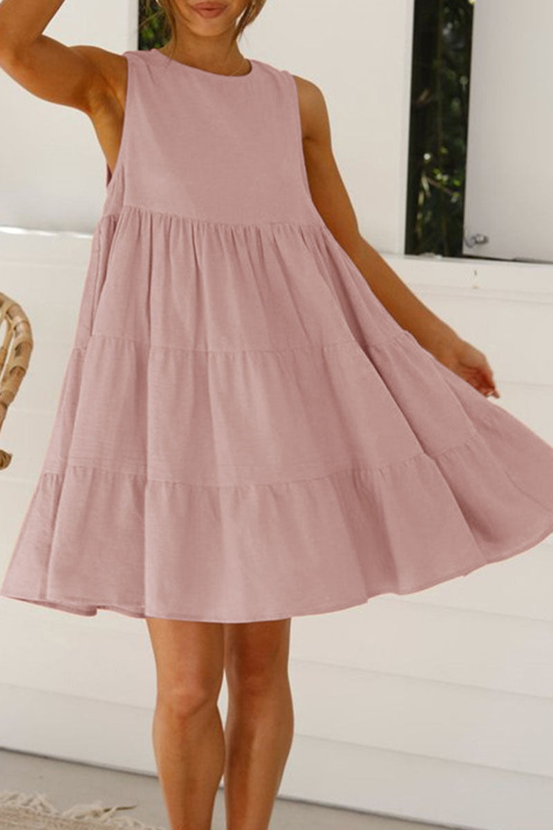 Fashion Casual Solid Patchwork O Neck Princess Dresses (6 Colors) 