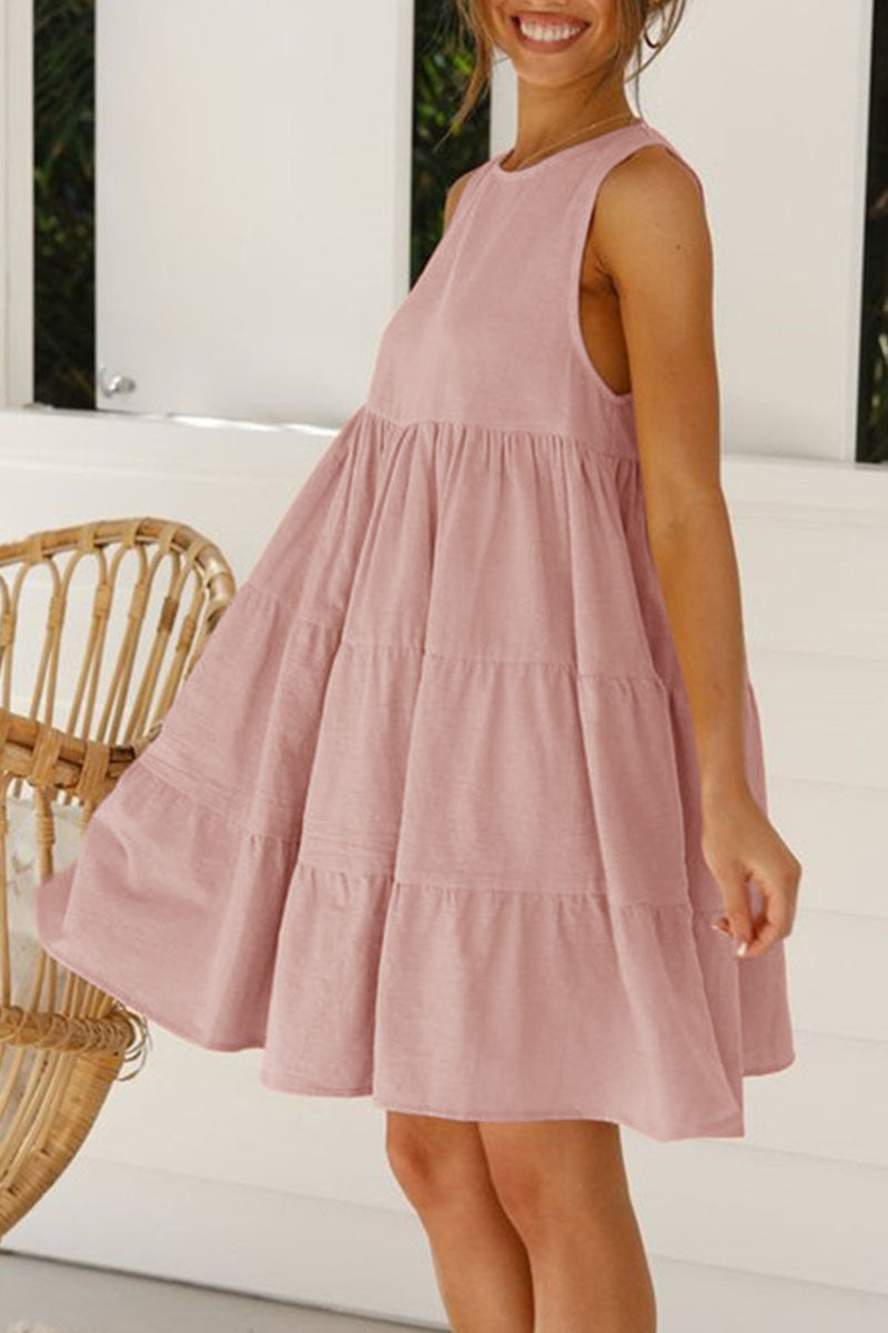 Fashion Casual Solid Patchwork O Neck Princess Dresses (6 Colors) 