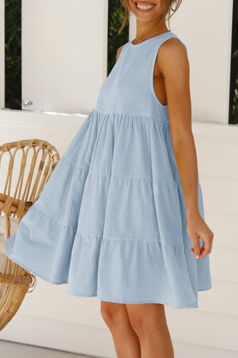 Fashion Casual Solid Patchwork O Neck Princess Dresses (6 Colors) 