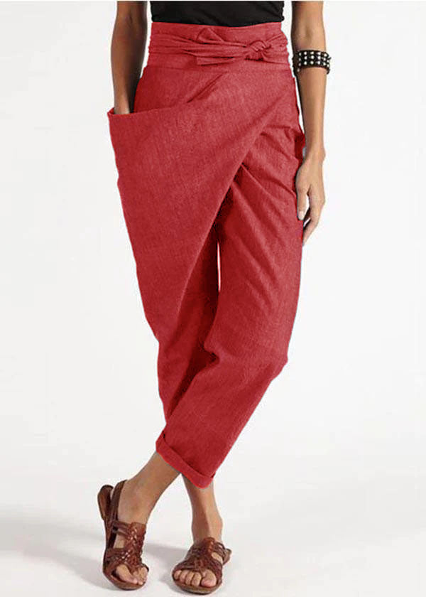 Handmade grey asymmetric design high waist cotton harem summer pants