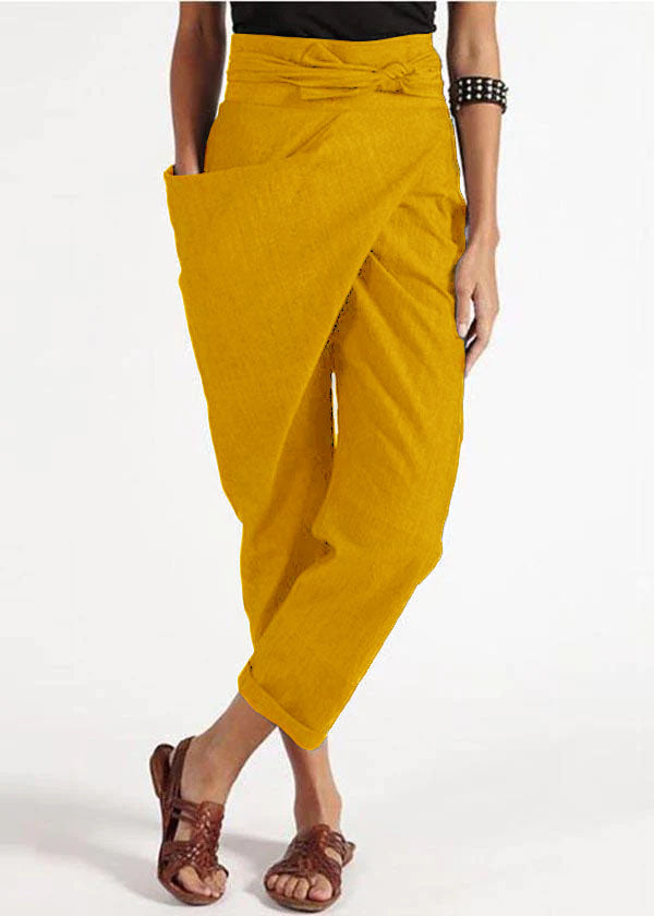 Handmade grey asymmetric design high waist cotton harem summer pants