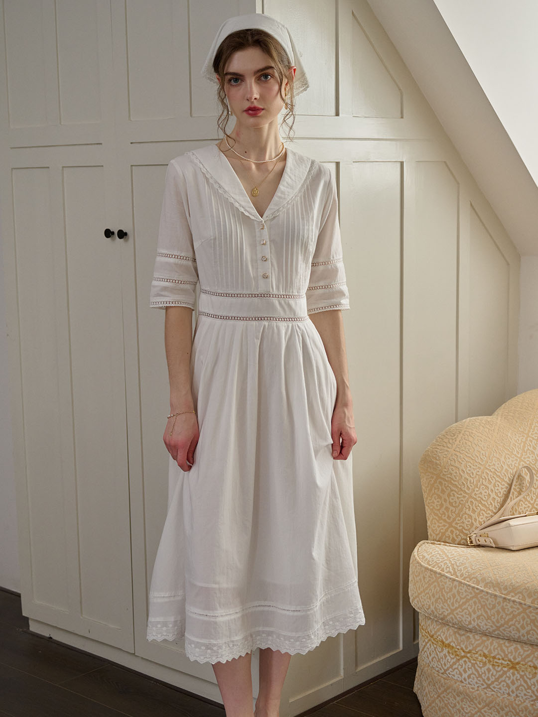 Fiona 100% Cotton Denim Blue Midi Dress 