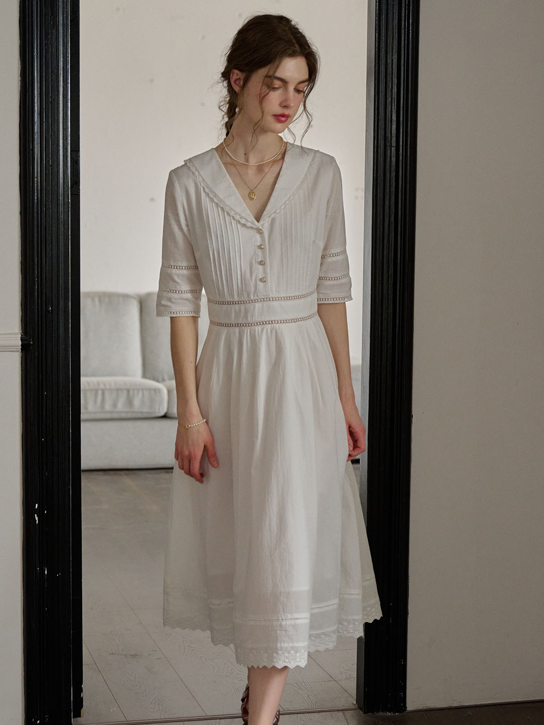 Fiona 100% Cotton Denim Blue Midi Dress 