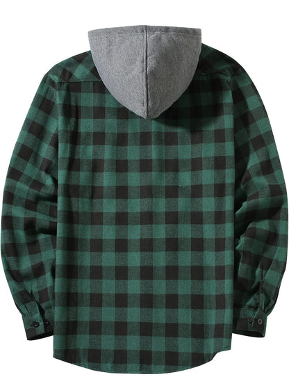 Checked hooded shirt