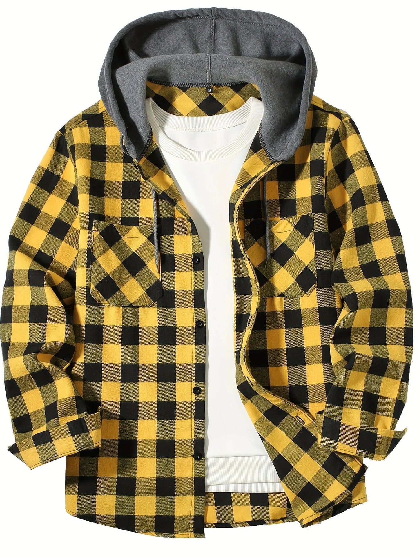 Checked hooded shirt