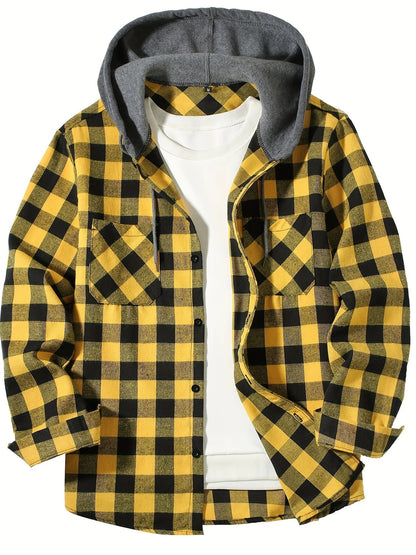 Checked hooded shirt