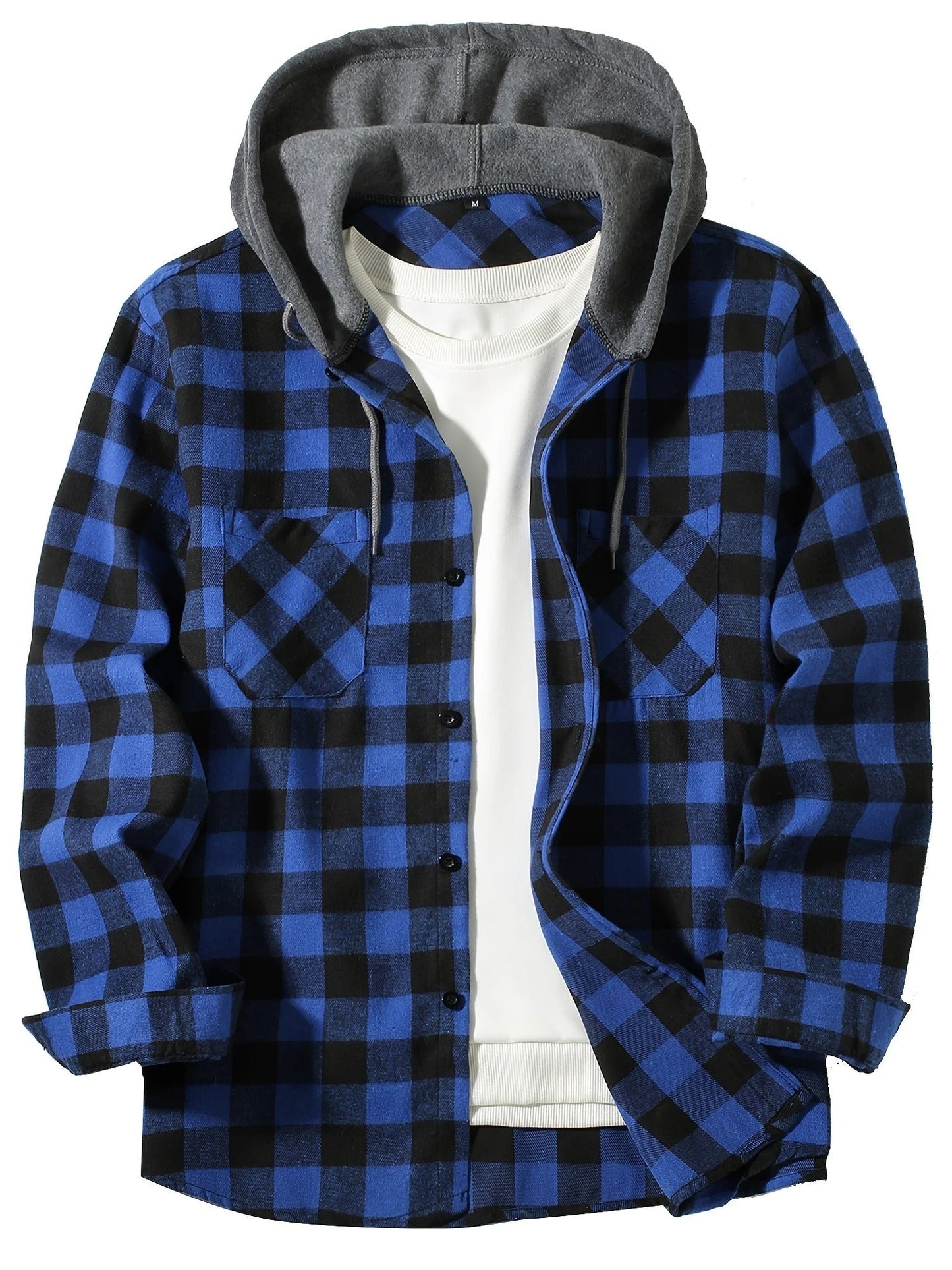 Checked hooded shirt
