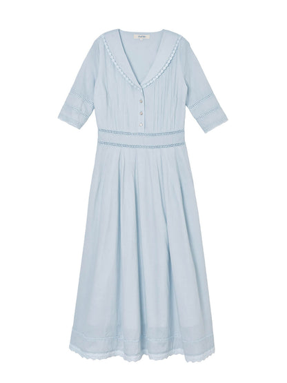 Fiona 100% Cotton Denim Blue Midi Dress 