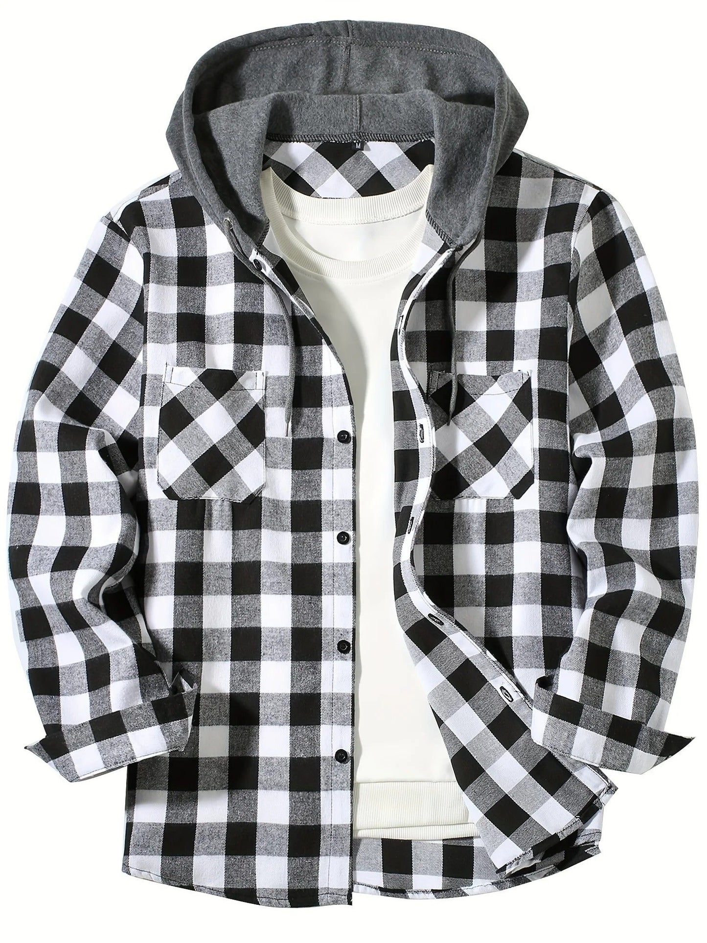 Checked hooded shirt