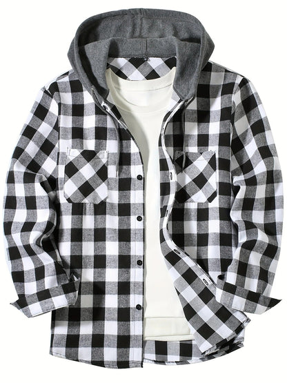 Checked hooded shirt