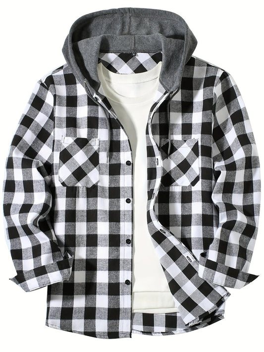 Checked hooded shirt