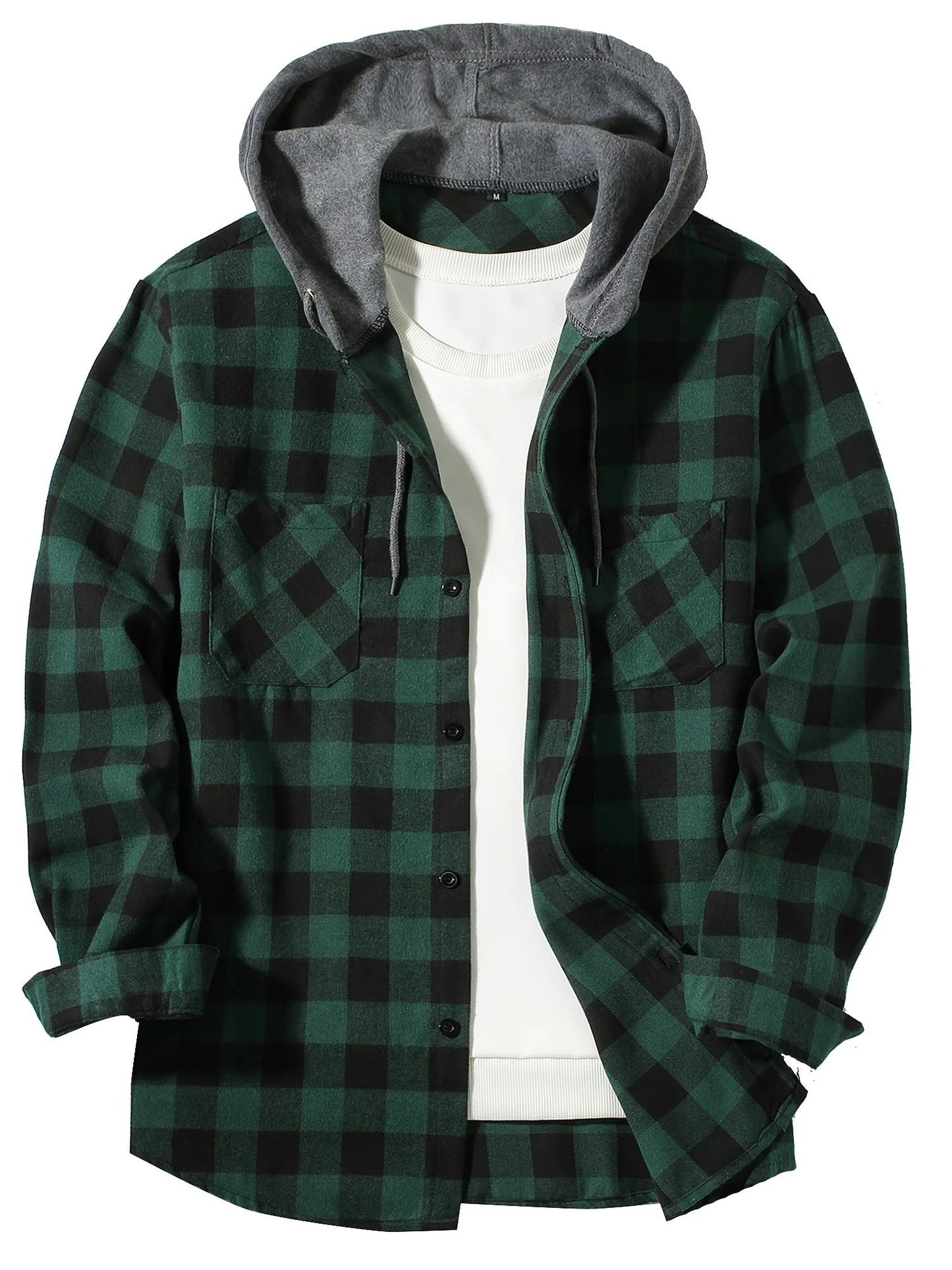 Checked hooded shirt