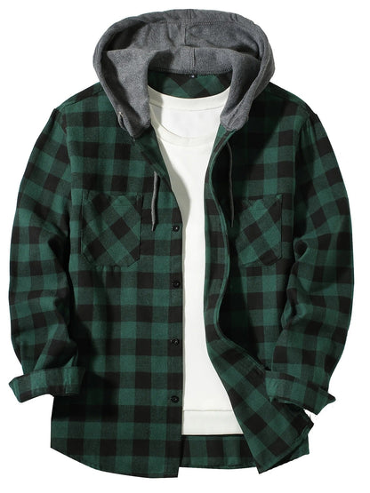 Checked hooded shirt