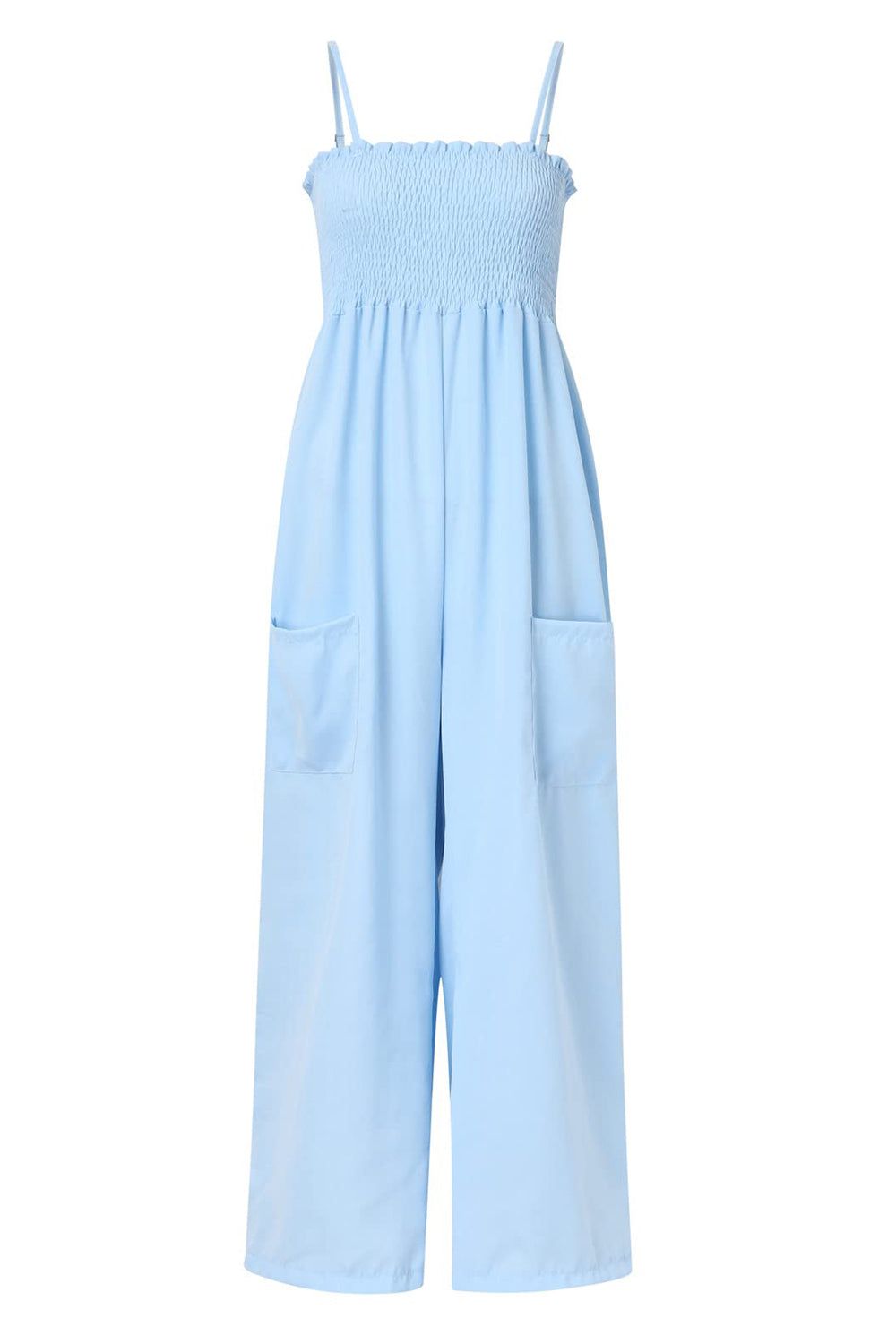 Ruched spaghetti strap wide leg jumpsuit 