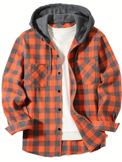 Checked hooded shirt