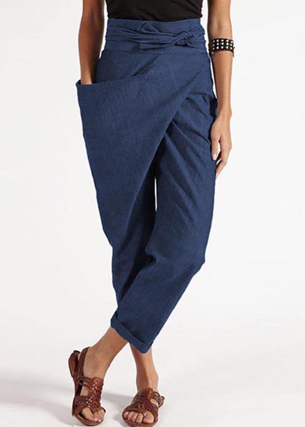 Handmade grey asymmetric design high waist cotton harem summer pants