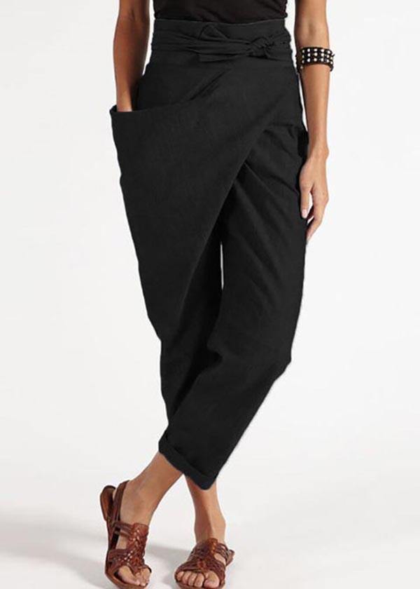Handmade grey asymmetric design high waist cotton harem summer pants