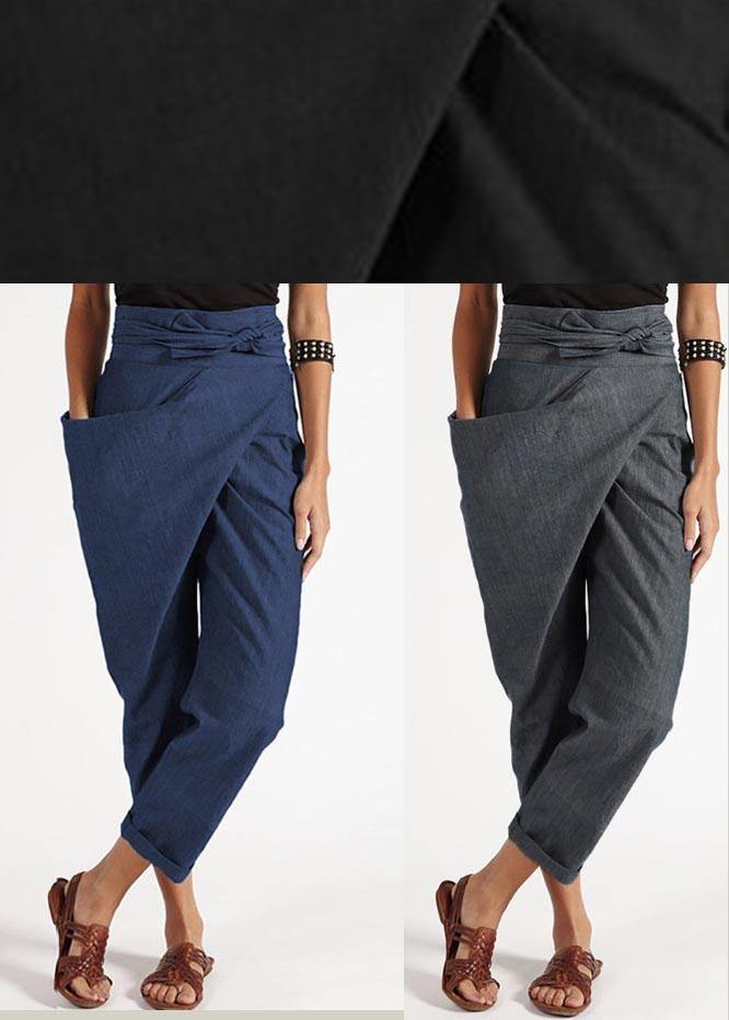 Handmade grey asymmetric design high waist cotton harem summer pants