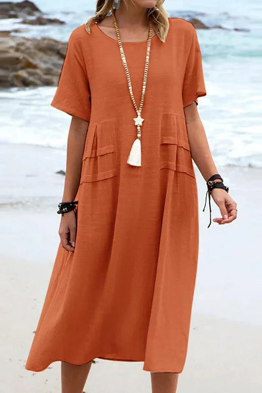 Women's casual dress with short sleeves and round neck