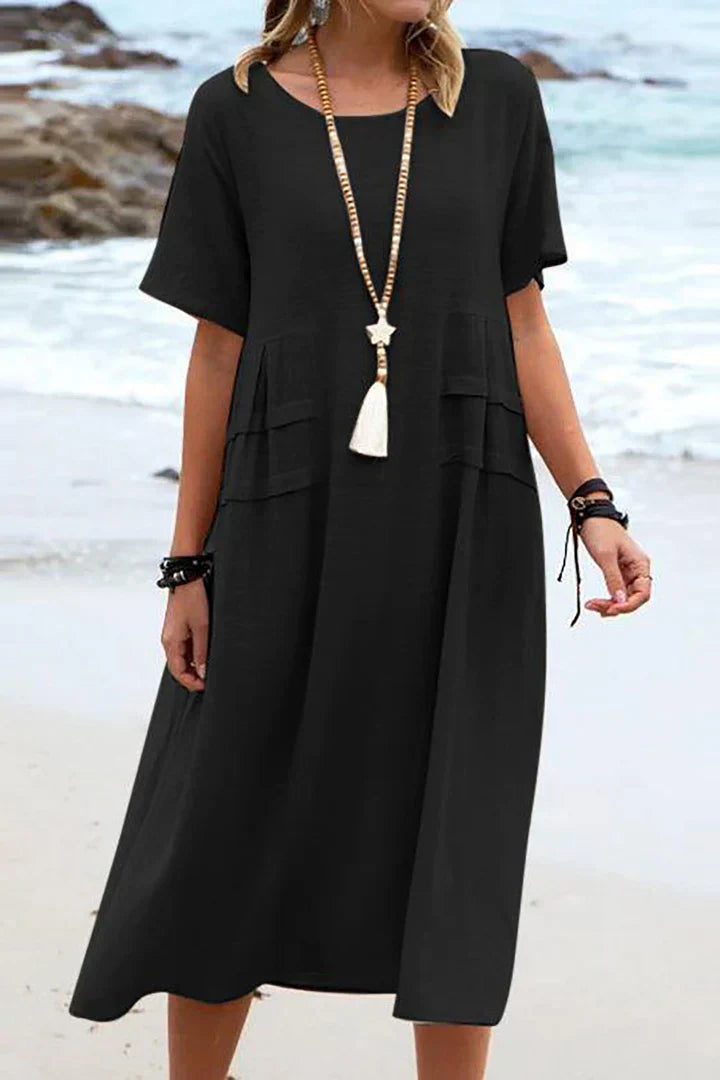 Women's casual dress with short sleeves and round neck