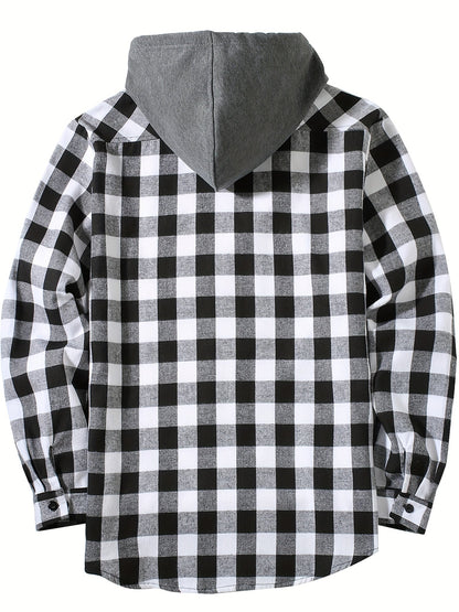 Checked hooded shirt