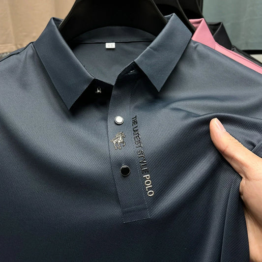 AeroCool Polo Ice Silk Embroidery Summer Polo Shirt with Collar Elasticity T-Shirt Short Sleeve