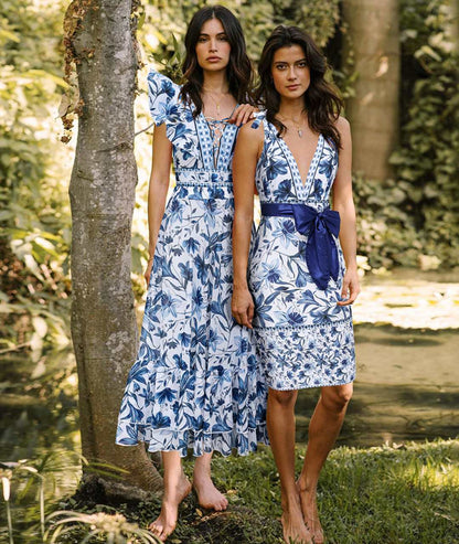 Vair V-neck swimsuit with matching skirt set