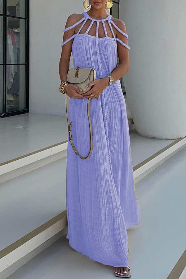 Modern and elegant maxi dress with draped cable details made of linen blend