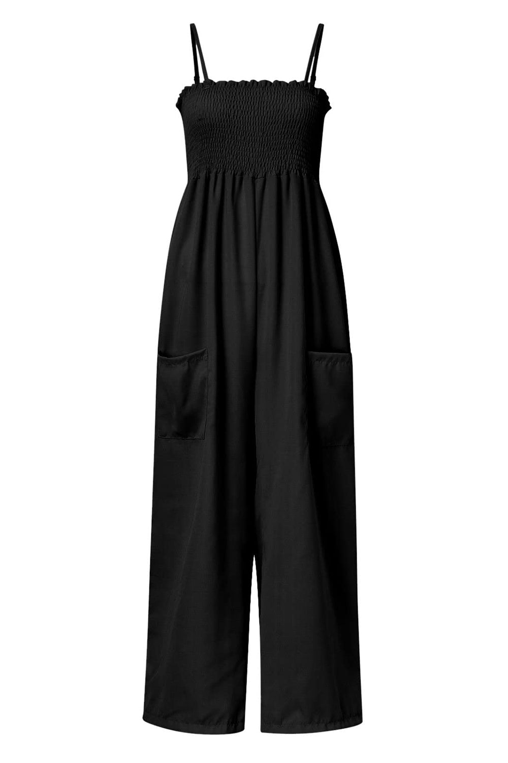 Ruched spaghetti strap wide leg jumpsuit 