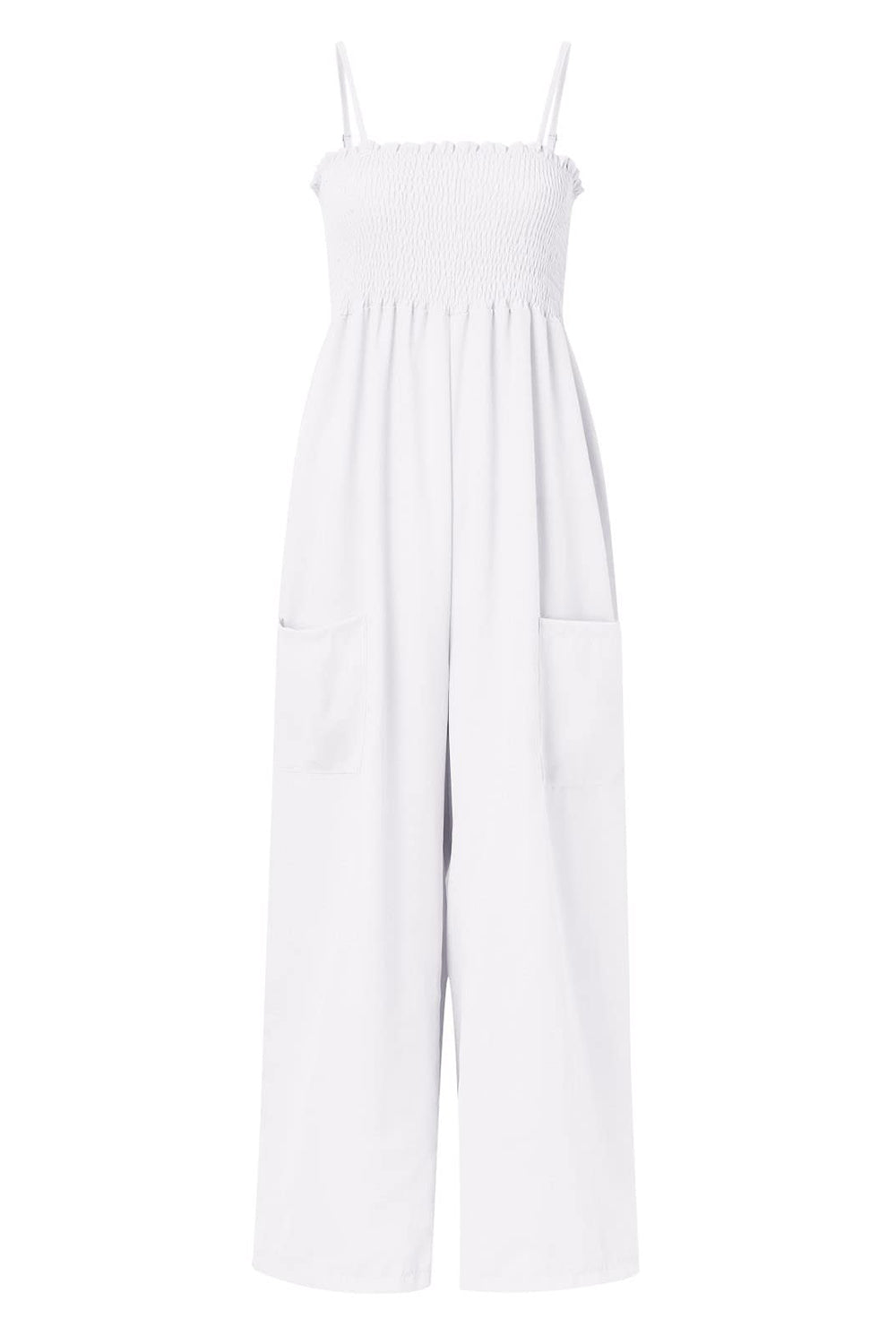 Ruched spaghetti strap wide leg jumpsuit 