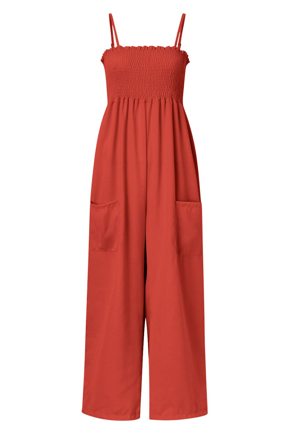 Ruched spaghetti strap wide leg jumpsuit 