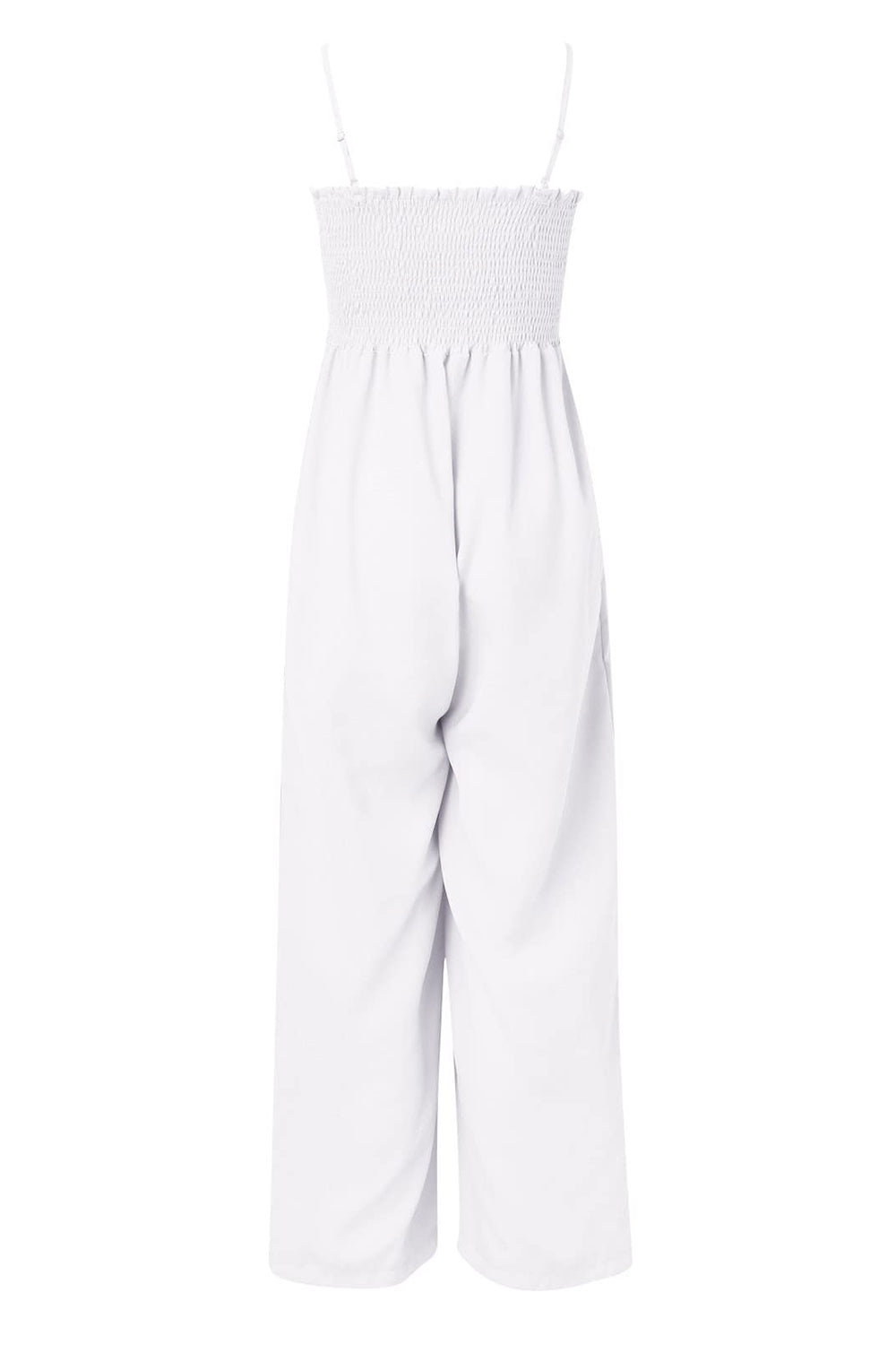 Ruched spaghetti strap wide leg jumpsuit 