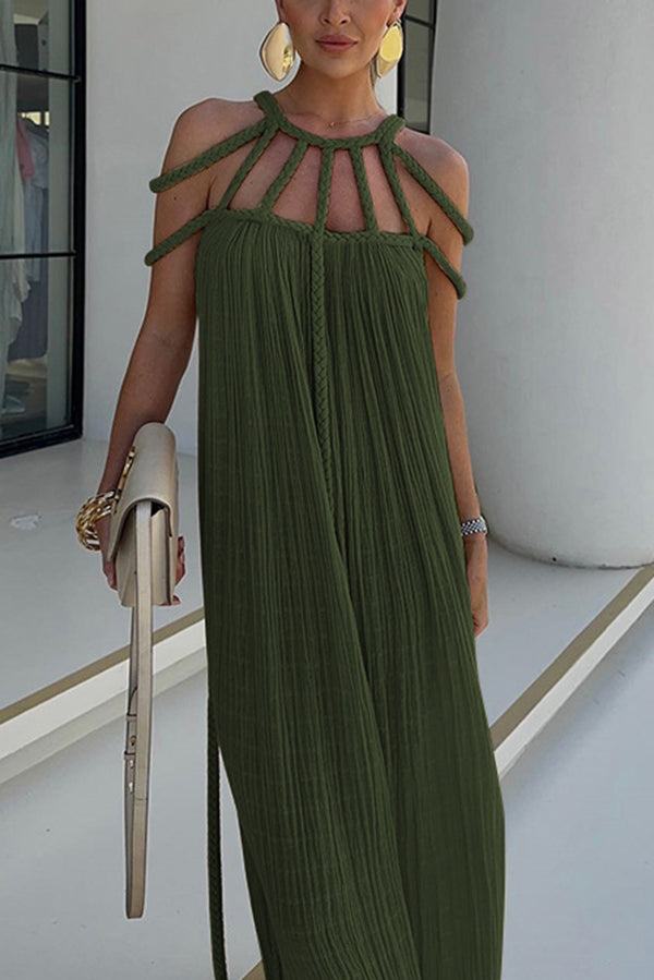 Modern and elegant maxi dress with draped cable details made of linen blend