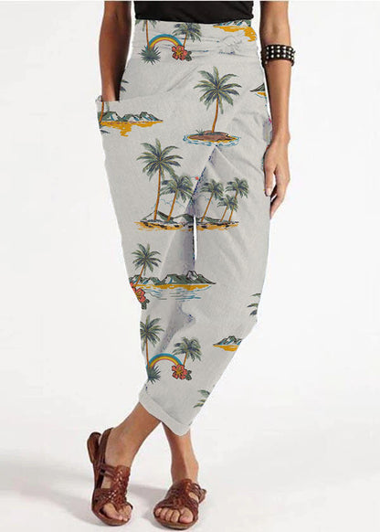 Handmade grey asymmetric design high waist cotton harem summer pants